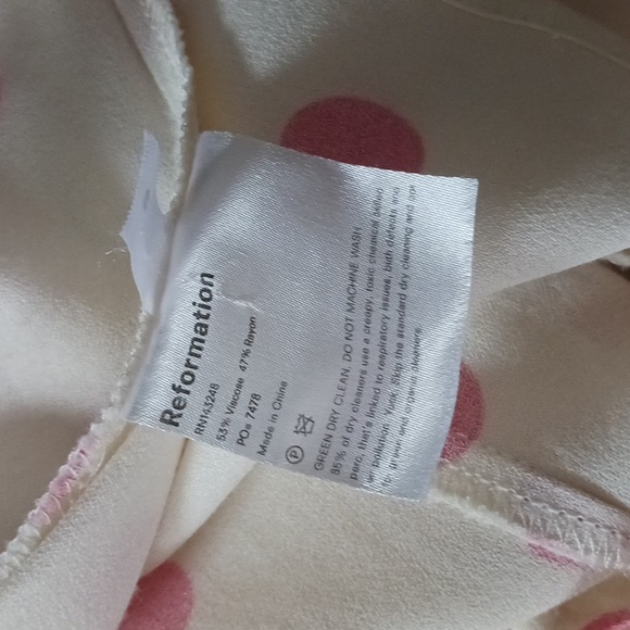 Reformation Wh Pink Dots Cream Slip Dress . - Picture 8 of 8